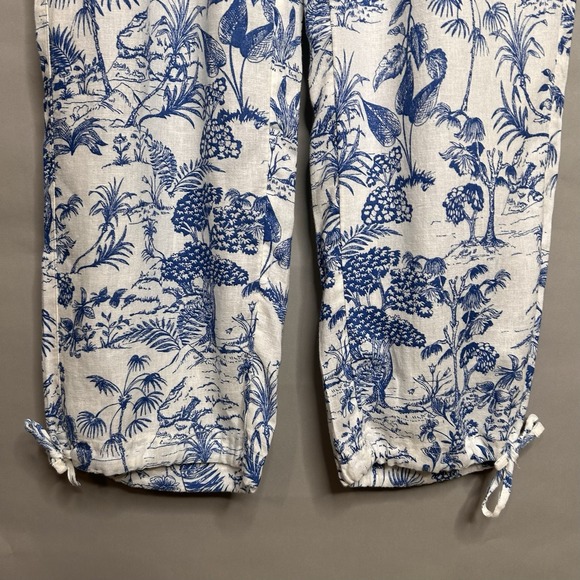 Nicole Miller Pants M White Blue Toile Linen Blend Pull On Resort Vacation - Picture 6 of 9